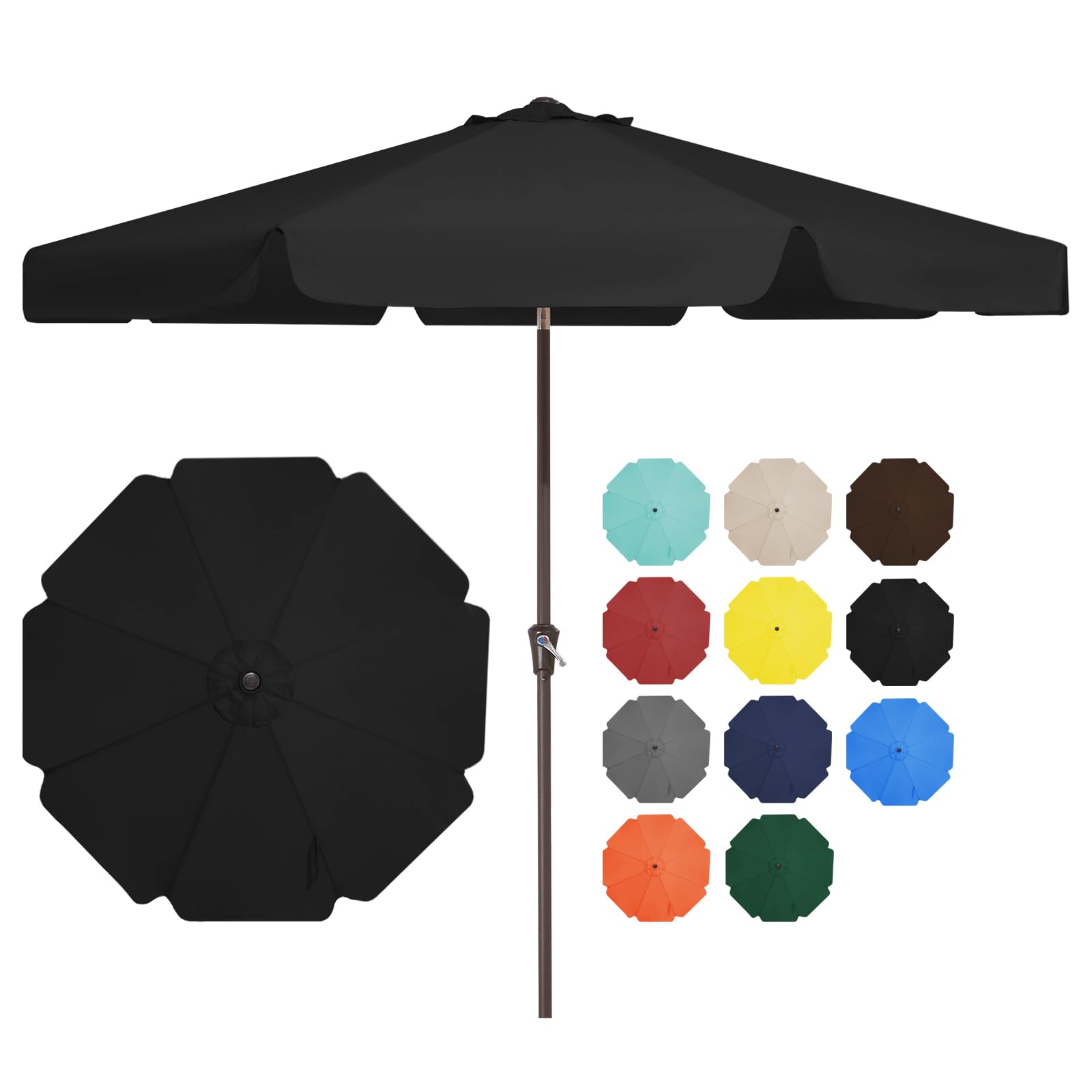 JEAREY 9FT Patio Umbrellas Outdoor Large Market Umbrella With Push Button Tilt and Crank Lift System 8 Sturdy Ribs UV Protection Waterproof Sunproof Black