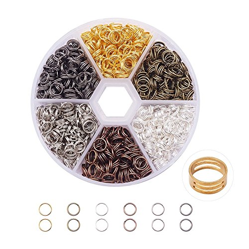 PandaHall Elite About 1700 Pcs Iron Split Rings Double Loop Jump Ring Diameter 4mm Wire 21-Gauge 6 Colors for Jewelry Findings