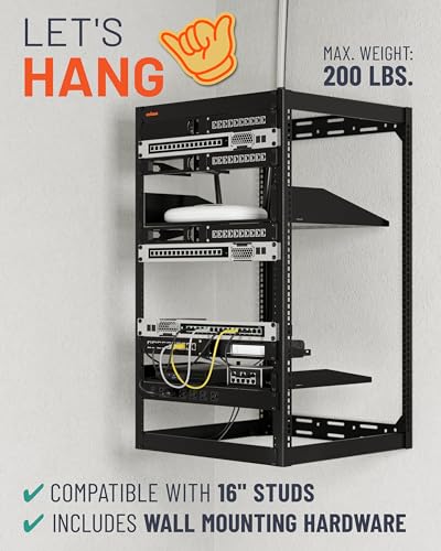 Image of ECHOGEAR 20U Open Frame Rack w /Optimal Air Flow, DIY Assembly, 20.4 inch Depth | Wall mountable enclosure includes 2x vented shelves, 25x mount screws, 4x leveling feet, 4x shelf stops, 2x securement stops