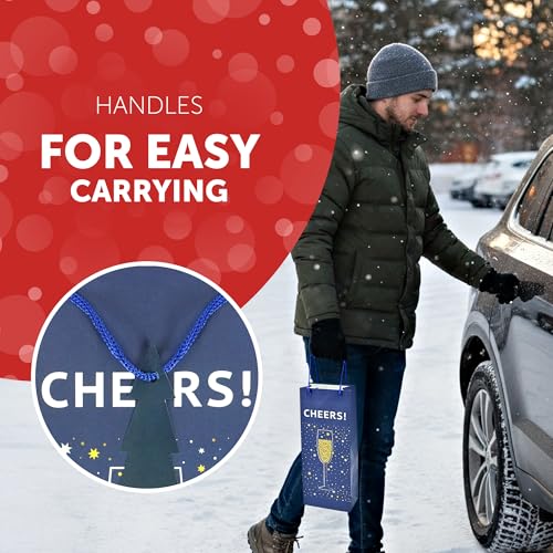 Kraft & Co. 3 Pack Christmas Wine Bottle Gift Bags, 200gsm Kraft Paper with Rope Handles, Eco-Friendly Recyclable Holiday Packaging, Fits Standard Wine Bottles, Sparkle - Image 5