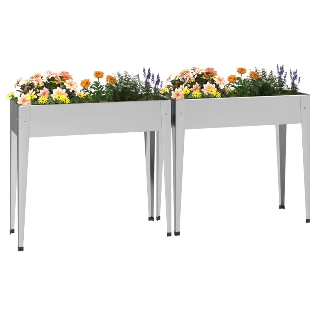 Jardinera de jardín de 2 piezas de acero galvanizado con patas altas para plantas y flores, jardinera elevada amplia y profunda para huerto, hierbas aromáticas, decoración para balcón, patio