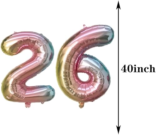 Miniatura 2 de Suministros de decoración de cumpleaños de 26 años, globos de arcoíris número 26, globos de mylar de papel de aluminio de 26 años, decoración de