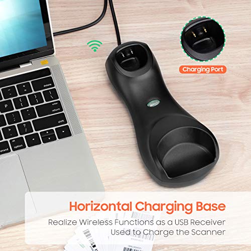 Tera Barcode-Scanner Bildsensor 2D 1D QR Wireless 2,4 GHz mit Ladestation USB-Kabel Digitaler-Bildscanner für Lagerhalle, Bibliothek, Geschäft, PDF417 auf Führerschein, HW0008
