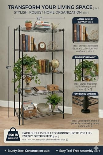 Image of IRON LANDS 5 Tier Shelf Heavy Duty Multipurpose Storage Stand - Metal Rack Kitchen Organizer | Bathroom Countertop, Microwave Oven Stand for Modular Kitchen, Living Room, Bedroom & Office (Black)