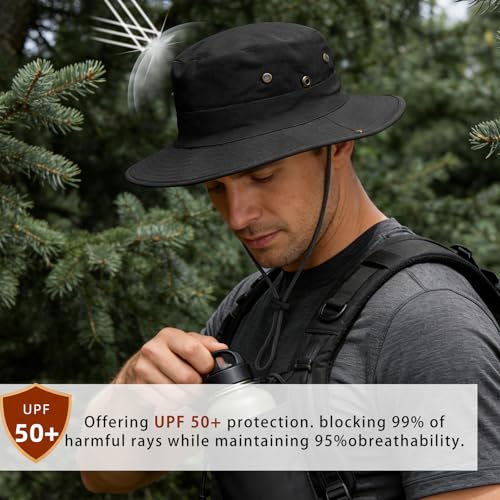 Image of Sun Hats for Men Women Boonie Hat Foldable Fishing Hat UPF 50+ Bucket Hat for Fishing Hiking Garden Safari Beach