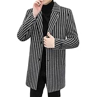 Dvbfufv Men's Fashion Medium-Length Tweed Trench Coat Men's Autumn And Winter Plus Cotton Woolen Coat