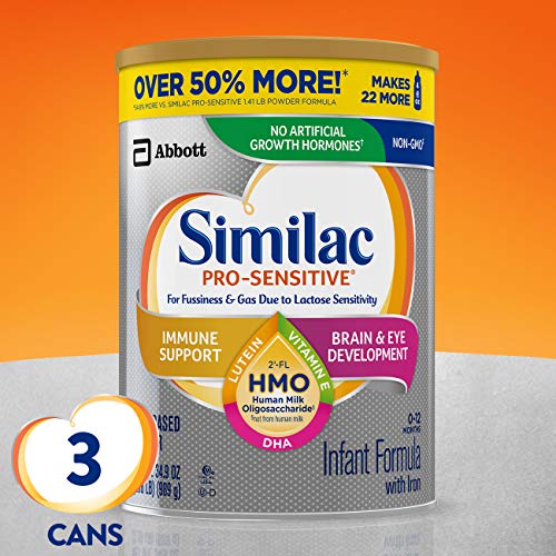 Similac Pro-Sensitive Non-GMO Infant Formula with Iron, with 2â€™-FL HMO, for Immune Support, Baby Formula, Powder, 34.9 oz, 3 Count (One-Month Supply) (Packaging May Vary)