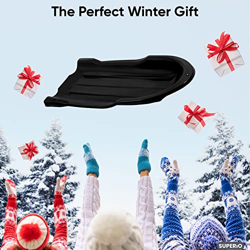 Image of Superio Toboggan Snow Sled for Kids and Adults, 46 inch Heavy Duty Plastic Open Back Slider with Handles and Hole for Pull Ropes- (Ropes Excluded) Kid and Adult Winter Fun