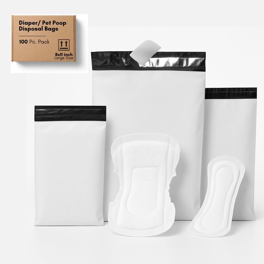 Large Size Baby Diaper, Dog Poop & Sanitary Pad Disposal Bags - Pack of 100, Odor Control, Leak-Proof, for Home & Travel | Disposable Waste Bags for Baby & Feminine Hygiene Products-image-45