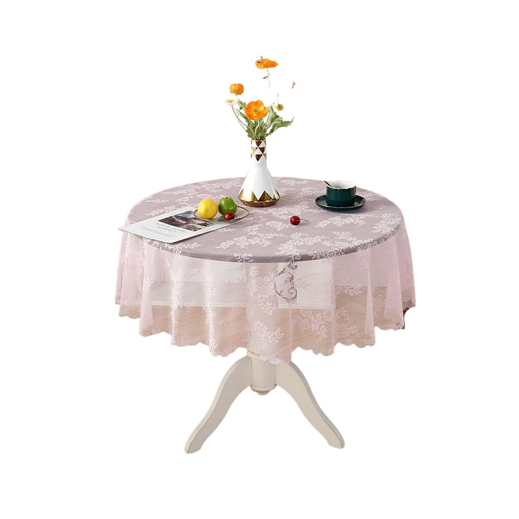 yuwqqoajv Variety Of Patterns Tablecloth Easy Wash And Durable Lace Round Tablecloth Table Cover Elegant, pink flower, 180cm
