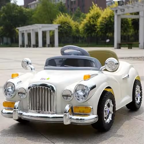Image of Battery Operated Vintage Car for Kids, Ride on Toy with Music & Light | Baby Big Rechargeable Battery | Electric Car for Kids to Drive 2 to 5 Years Boy Girl (White)
