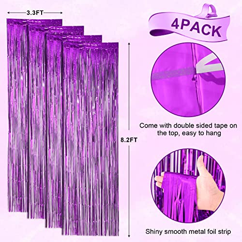 Image of Voircoloria 4 Pack Purple Foil Fringe Backdrop Curtains, Tinsel Streamers Birthday Party Decorations, Fringe Backdrop for Graduation, Baby Shower, Gender Reveal, Disco Party Photo Booth Background