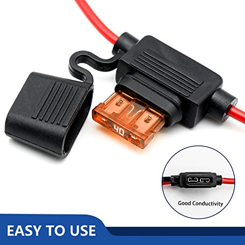 10 Awg Inline Fuse Holder - 12 Volts Fuse Holder For 40A Blade Fuse (6 Pack) #TOP2