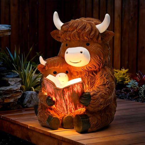 GIGALUMI Solar Highland Cow Decor 8 Garden Statue Outdoor Decor Decoration with Light for Patio Yard Lawn Balcony Christmas/Birthday Gifts for Mom Women