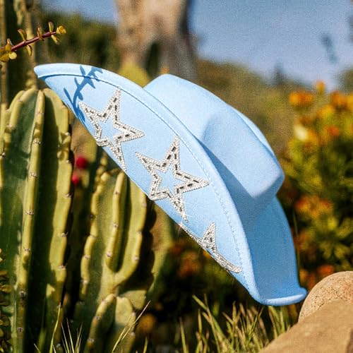 Image of Keilin Rhinestone Cowgirl Hat Disco Cowboy Hat Felt Western Nashville Bachelorette Party Hat for Teens and Adults