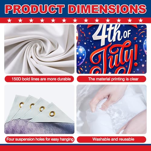 Image of BlissYard 4th of July Backdrop Independence Day Patriotic Party Decorations Photo Booth Backdrop 8x6ft Happy Fourth of July Banner Red White Blue Party Supplies Patriotic Holiday Party Decoration