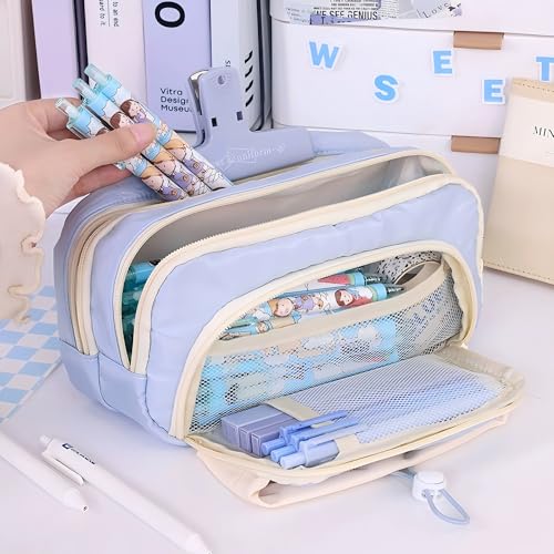 Image of Large Pencil Pouch Big Pencil Case Big Capacity Aesthetic Pen Cosmetic Bag Pen Stationery Organizer Simple, College Office Home Travel Storage Bag (Pink)