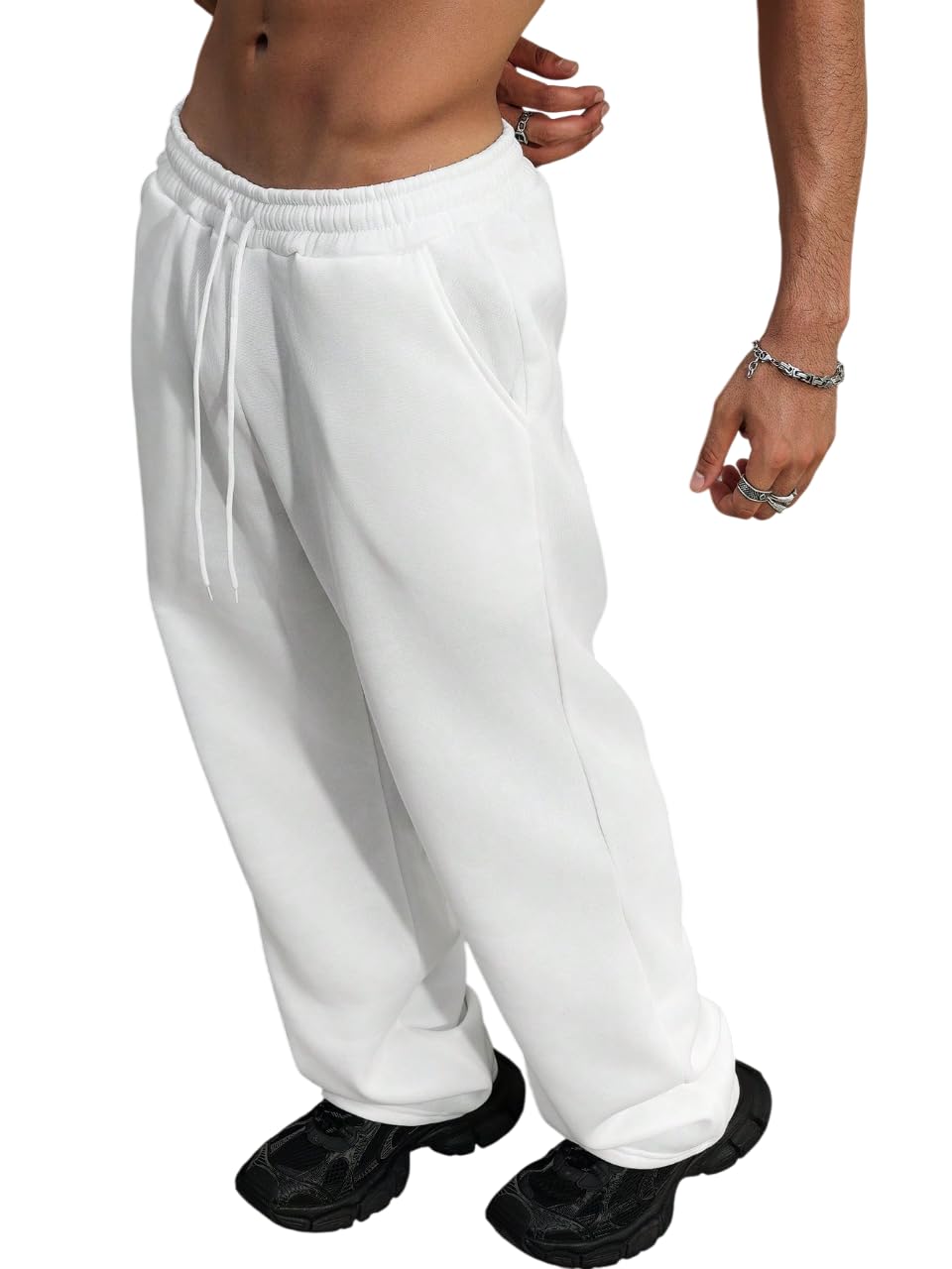 dockstreet Men's/Unisex Open Bottom Drawstring Pure Cotton Stretchable Baggy Jogger Pants-picture-10