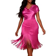 Sparkle Satin Fringe Dress with Flowy Cowl Neck | Elegant Evening & Cocktail Party Summer Dresses for Women