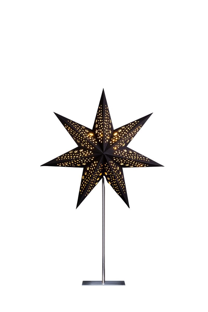 ZICOM Dekostern Weihnachtsstern Papierstern samt, schwarz 45cm mit Ständer für Weihnachten, Hochzeiten, Party, Dekoration, Geschenkidee, 230V 50Hz, E14 Fassung mit Euro-Flachstecker