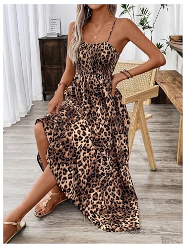 Floerns Women's Leopard Print Spaghetti Strap Maxi Dresses Vacation Cami Long Dress4