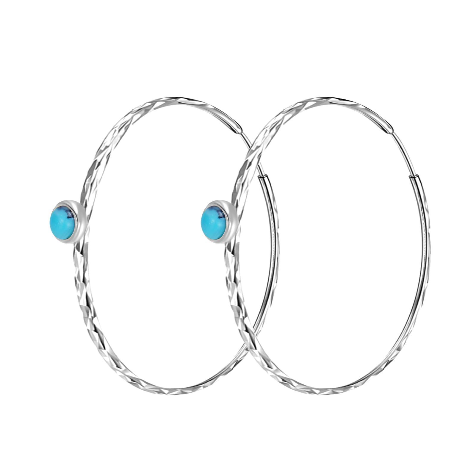 POPLYKETurquoise Circle Endless Hoop Earrings for Women White Gold Plated Sterling Silver Hoop Earrings 30 mm
