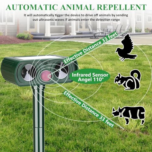 4 Pack Solar Ultrasonic Animal Repellent Outdoor Deer Repellent Devices Motion Detection Waterproof Cat Squirrel Skunk Raccoon Dog Deterrent Yard Farm Garden Patio - Image 4