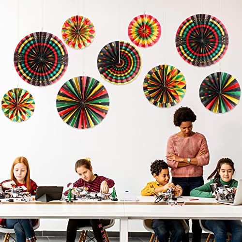 Image of Outus 9 Pcs Juneteenth Kente Paper Fans Black History Month Decor,Classic | Black History Month Juneteenth Celebrations, African American Events, Classroom Bulletin Board Wall Ceiling Kente Decor