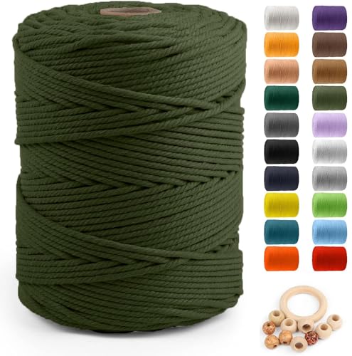 Image of ZUEXT Macrame Cord, Army Green, 5mm x 328yds Cotton String Macrame Yarn | Natural Handmade, 4 Strands Twisted Cotton Rope, for Craft Wall Hanging Weaving Tapestry Dream Catchers Hanger DIY Gift, 300m