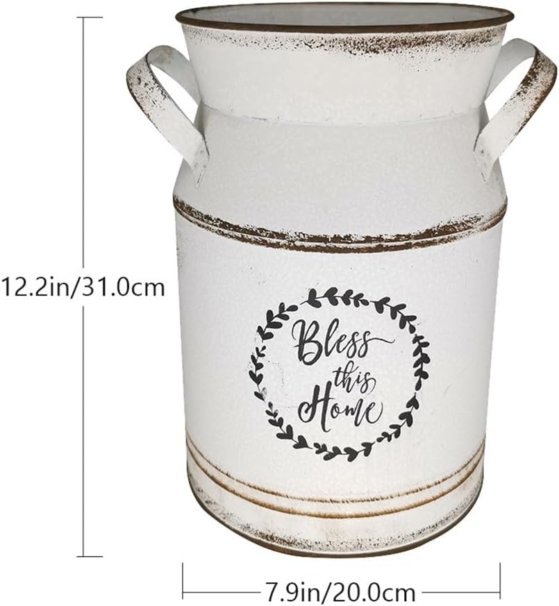 Large Antique Vase, 12x8in White European Pastoral Style Milk Can, Country Pot Decoration Bottle, Pot Storage Bottle - Image 2