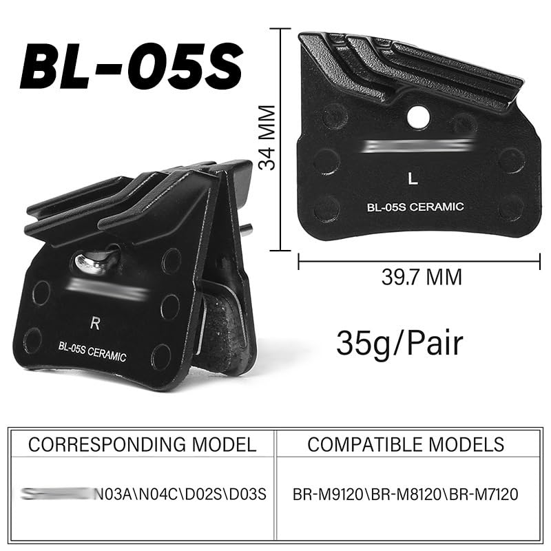 Pastillas de freno de cerámica para bicicleta compatibles con N03A N04C D02S D03S Pastillas de freno de bicicleta compatibles con M7120 M8120 M9120 (BL-05S, 10 pares)