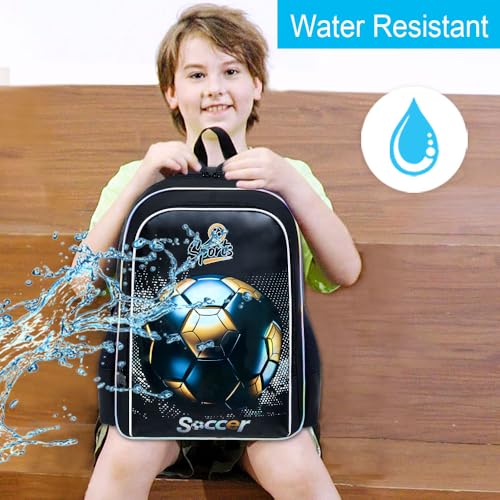 Image of gxtvo 3PCS Soccer Bookbag for Boys, 17 inch Kids Football Backpack with Lunch Box, Water Resistant Middle Elementary Letter School Bag - Blackgold Football