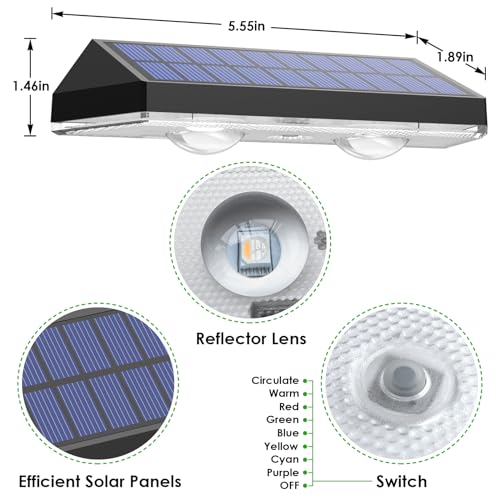 Solar Fence Lights Outdoor, 2PK RGB Solar Lights for Outside Backyard, Patio, Deck Fence, Stair Handrail, Pool and Wall