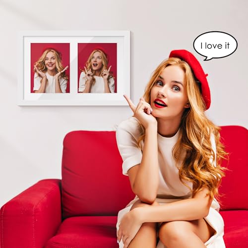 Image of DUENPY 12x19 Double Picture Frame 8x10 Displays Two 8x10 inch Photos Collage Available Horizontal Wall Mounting Display and Vertical White