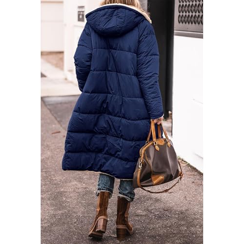 Womens Long Puffer Coats Reversible Fleece Jacket Oversized Long Sleeve Hooded Coat Winter Zip Parka Quilted Down Coat3