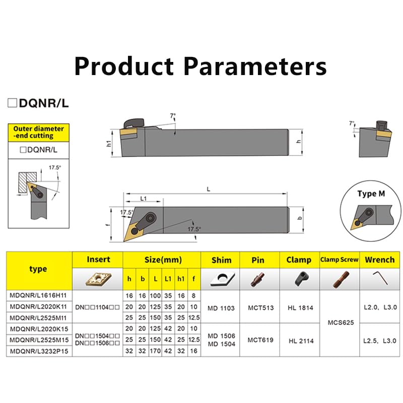 1pc External Turning Tool MDQNR MDQNL MDQNR1616 MDQNR2020 MDQNR2525 MDQNR3232 Lathe Bar Turning Holder CNC Cutting Tool Cutter Bar(MDQNR1616H11)