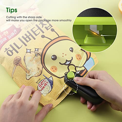 Mini Bag Sealer, 2 In 1 Heat Sealer For Snacks, Rechargeable Handheld Plastic Bag Resealer, Vacuum Bag Sealing Machine Portable, Keep Food Chips Cookies Fresh Black/Green #TOP6