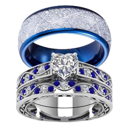 His Hers Wedding Ring Sets Couples Matching Rings Women's 10k White Gold Filled Heart CZ Wedding Engagement Ring Bridal Sets & Men's Tungsten Carbide Wedding Band