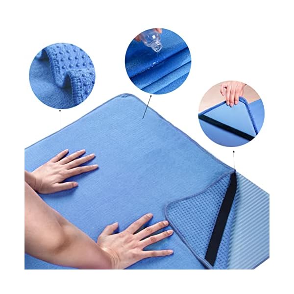POLYTE Hot Yoga Towel Mat. Elastic Straps, 24x72" (Blue) - Image 3