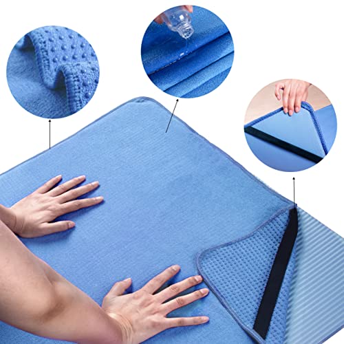 POLYTE Hot Yoga Towel Mat. Elastic Straps, 24x72" (Blue) - Image 3