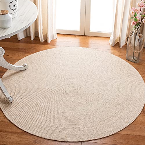 Image of Cotton Round Carpet 3x3 feet - Handmade Braided Boho Rug for Living Room, Bedroom & Balcony - Soft Washable Floor Mat, Color -Beige Mixx
