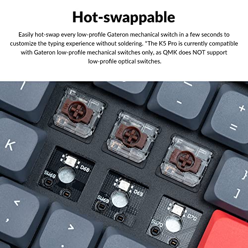 Image of Keychron K5 Pro Hot-swappable Ultra-Slim Custom Mechanical Keyboard, RGB Full Size QMK /VIA Programmable Wireless Bluetooth /USB Wired Keyboard for Mac Windows Linux - Low Profile Gateron Brown Switch