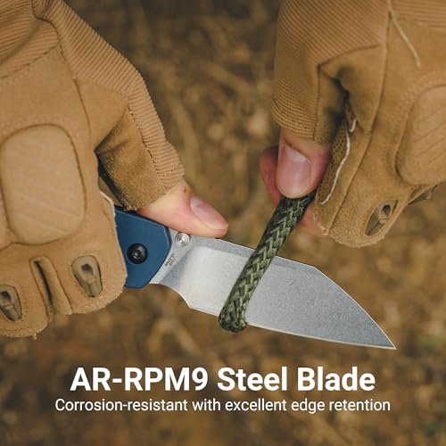 Image of CJRB Pyrite-Light Pocket Knife, 3.34'' AR-RPM9 Steel Stone Wash Blade, Blue