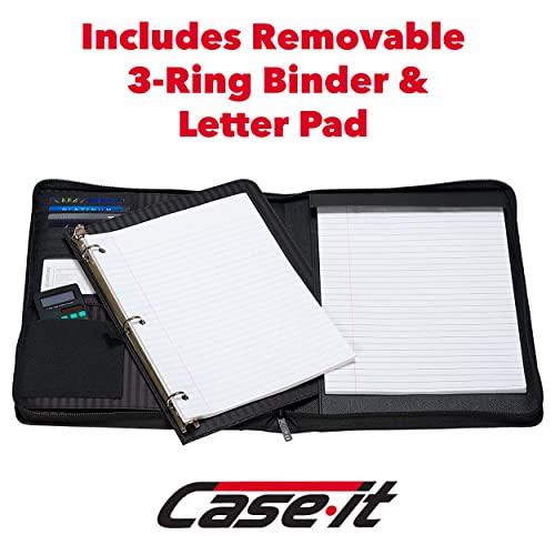 Case-It Executive Zippered Padfolio With Removable 3-Ring Binder And Letter Size Writing Pad, Black (Pad-40) #TOP1