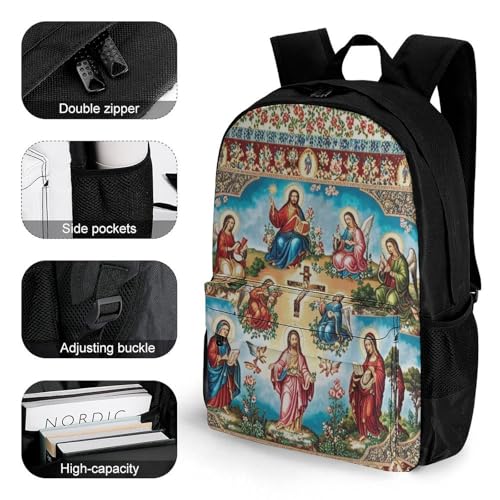 Men Women Polyester Catholic Saints Art Daypack Backpack Large Capacity Carry On Bag With Smooth Zippers for Hiking Picnic Walking Cycling3