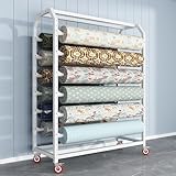 Verstellbarer mobiler Stoffprobenrollen-Präsentationsständer, 120 cm, weiß, Textil-Schaukasten mit 14 Hängestangen für den Einzelhandel, perfekt für Stoffgeschäfte und Ausstellungsräume