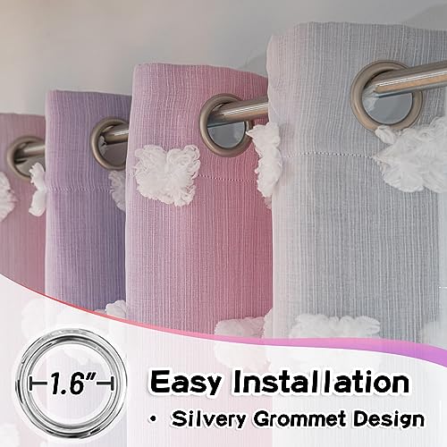 Image of MYSKY HOME Pink Curtains 95 Inch Purple Curtains for Toddler Bedroom White Sheer Pom Pom Double Layer Blackout Curtains for Kids Grommet Room Darkening Curtains for Sliding Door 2 Panels 52 x 95 in