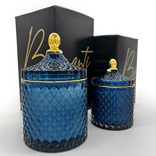 Briganti Luxury Scented Candle, Natural Soy Wax Candles In Royal Blue Glass Jar, Decorative Blue Candle Holder For Bath, Home And Kitchen - Vanilla Cupcake | Vanilla Bean, Buttercream, Cake, Bourbon #TOP2