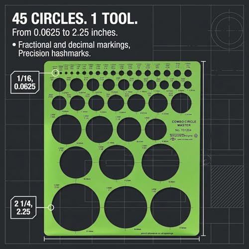 Image of ALVIN, TD1204, Circle Master Template, Drawing and Drafting Tool for Artists, Architects, Design and Drafting, 7.25 inch x 8.25 inch x .030 inch
