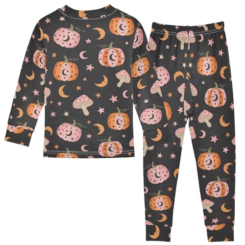 Pajama Sets Long Sleeve Pumpkin Mushroom Pattern Soft Comfy Sleepwear 2 Piece PJS 3-8T3